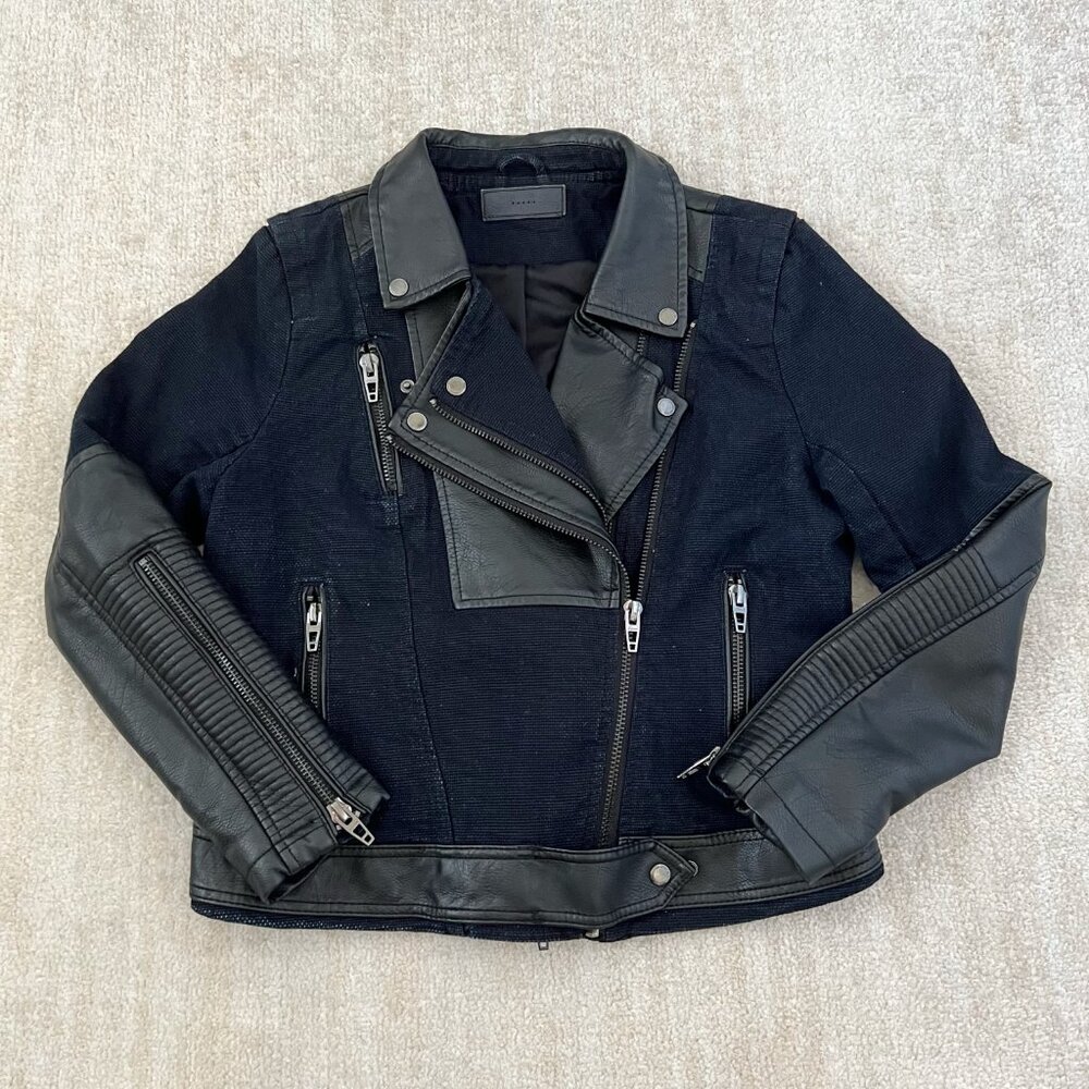 Blank NYC Faux Leather Moto Jacket L Black Blue